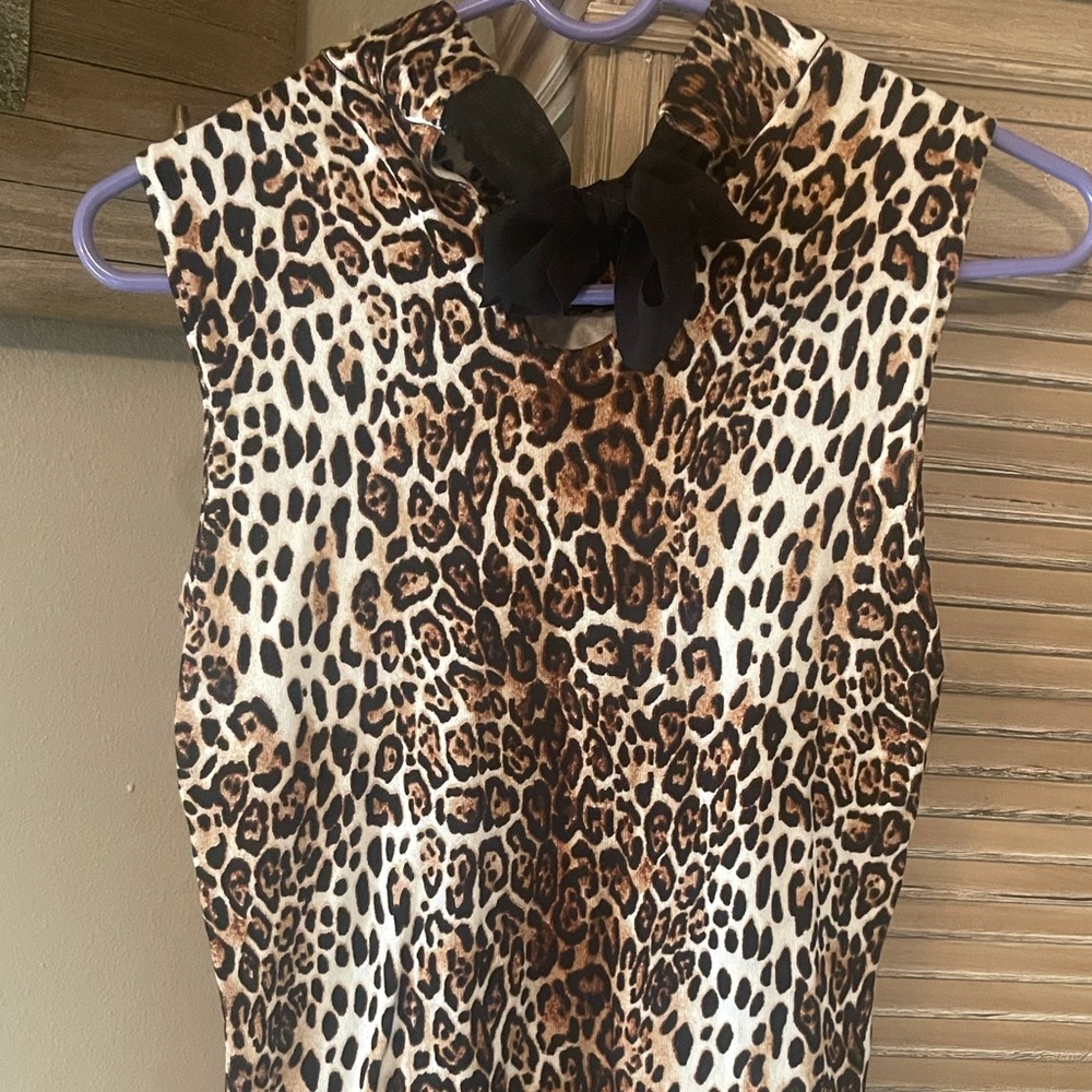Leopard print  blouse with black back tie